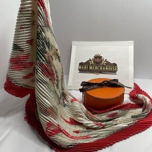 Hermes Pleated silk scarf with box.